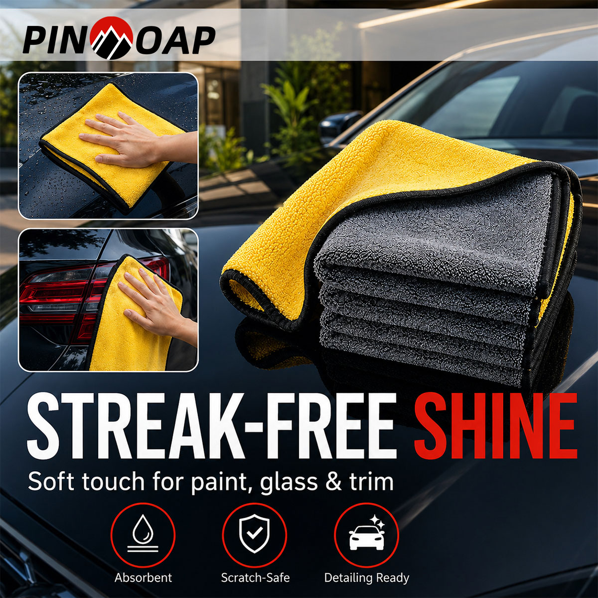 Microfiber Towel Detailing - PINMOAP 1/3/5/10 шт. Салфетки из микрофибры